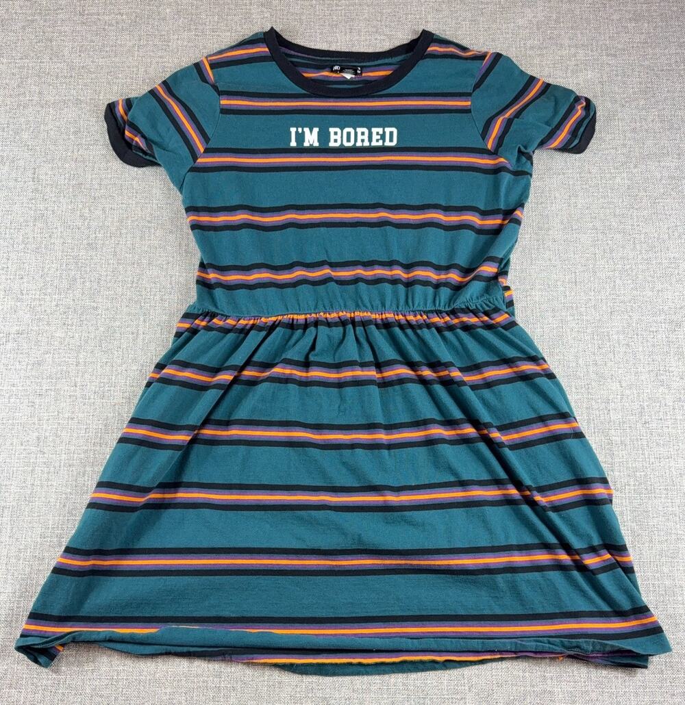 Hot Topic I'm Bored Dress XL Teal Striped Fit Flare Skater Alt Grunge Goth